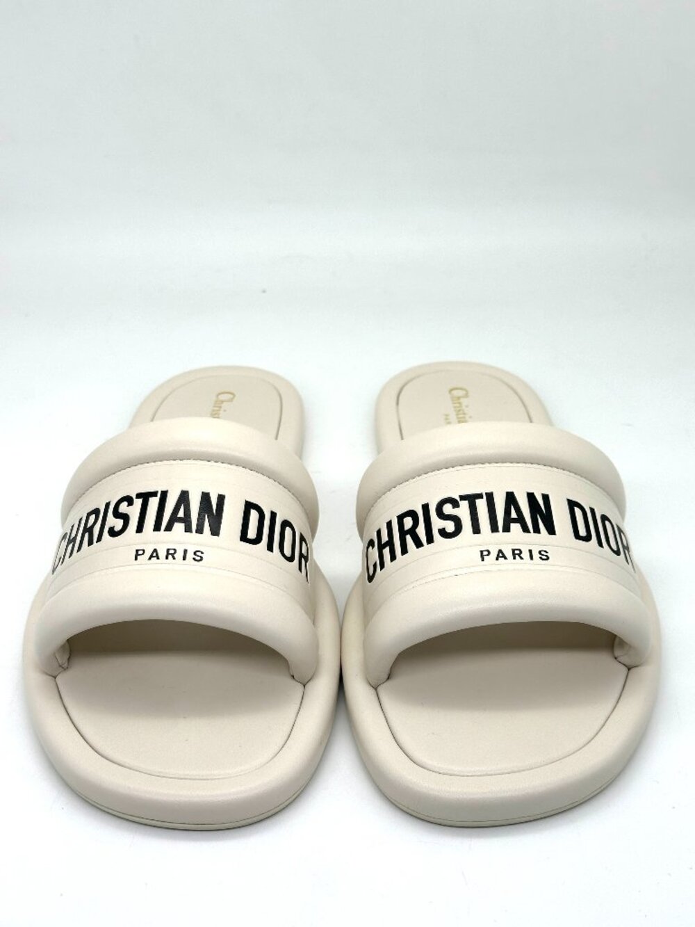 DIOR  EVERY D Signature Leather Flat Slide Mules Sandals Shoes Off White - Picture 7 of 16